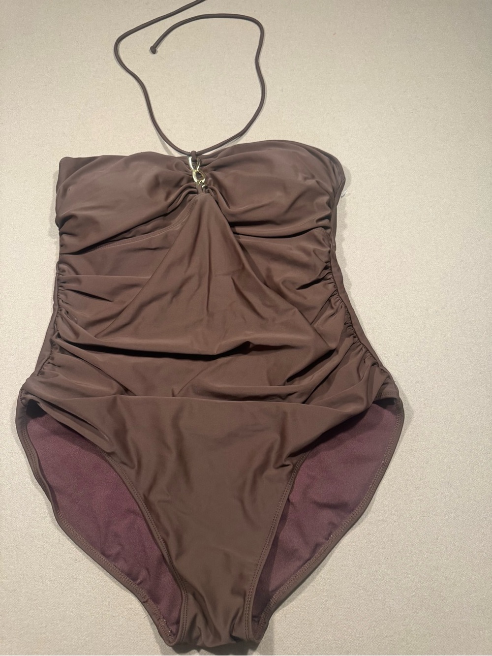 Brown Ruched One-Piece Swimsuit with Halter Tie Anne Cole  size 16